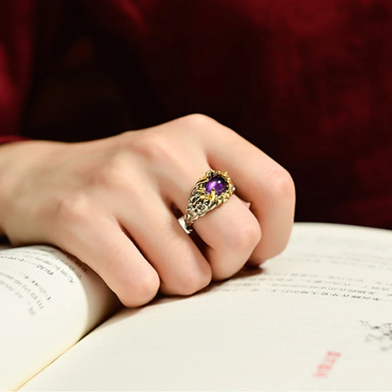 Amethyst 925 Sterling Silver Blessing Adjustable Ring