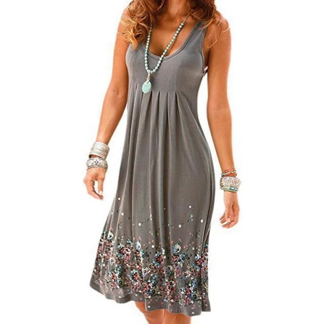 Sleeveless Floral Print Loose Casual Women Dress