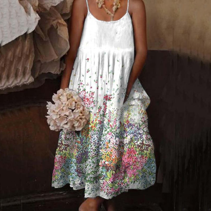 Comstylish Vintage Floral Butterfly Printed Sleeveless Loose Maxi Dress