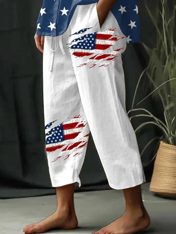 Women's Independence Day Flag Element Print Casual Wide Leg Pants