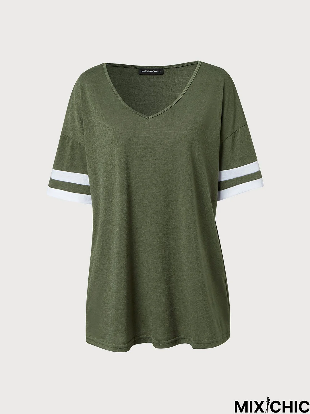 Color Block V Neck Loosen T-Shirt