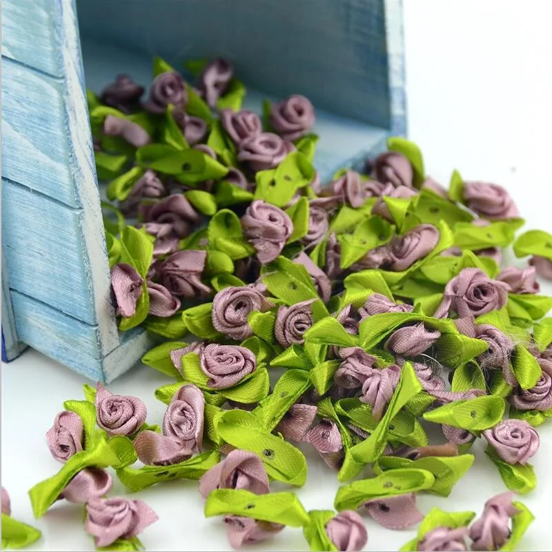 300pcs Mini Satin Ribbon Flower Silk Rose head Ribbon DIY Wedding Bow Appliques Craft Sewing Clothing Accessories  Decoration