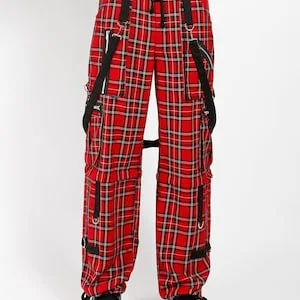 pornhint Pornhint Gothic Bondage Red Plaid Straps Men Pant Alternative Punk Rock EMO Trouser Pant Shorts Hi-447-GT
