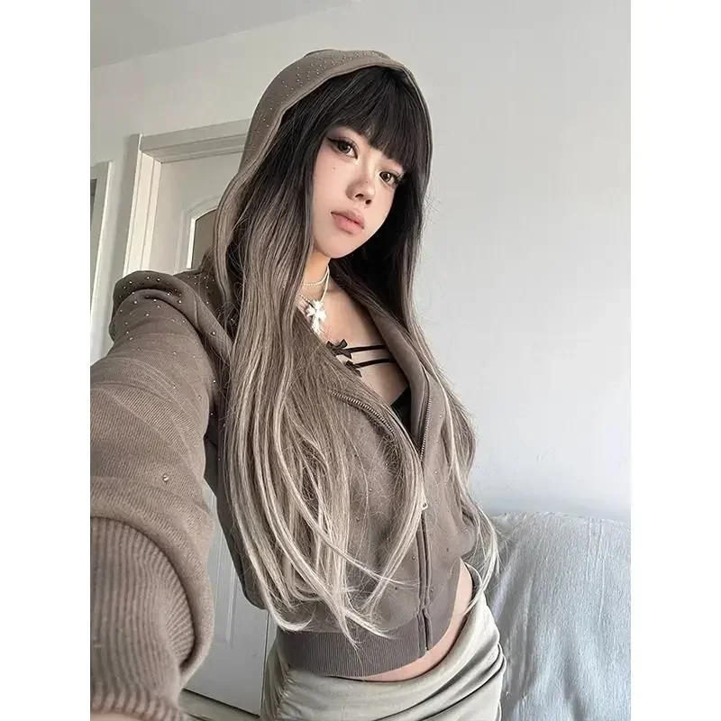 Launchpadint Zip-up Hooded Hoodies Women Long Sleeve Grunge Women's Sweatshirts Autumn Winter Tops Korean Fashion 2000s Clothes Y2k