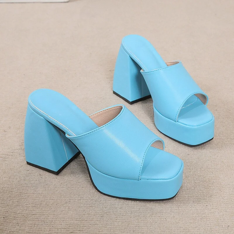 Qengg 2022 New High Heels Women Sandals Thick Platform Female Slippers Buckle Strap Dress Office Ladies Wedding Microfiber Leather 43