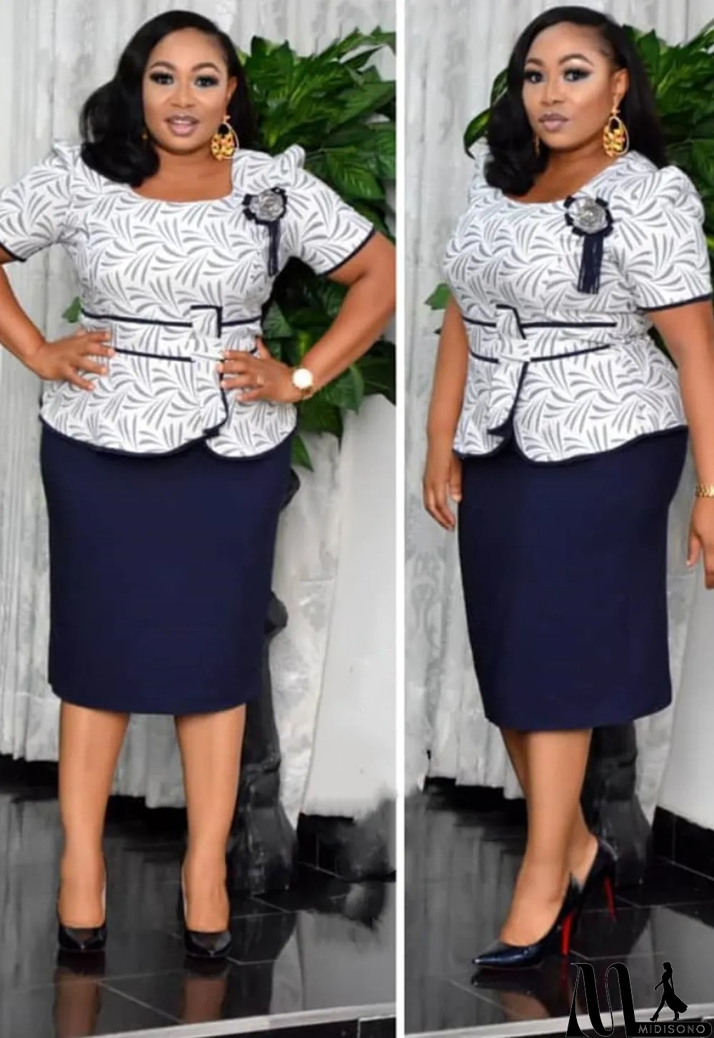 MidiSono - Summer Mother of Bride Print Upper Peplum Midi Dress