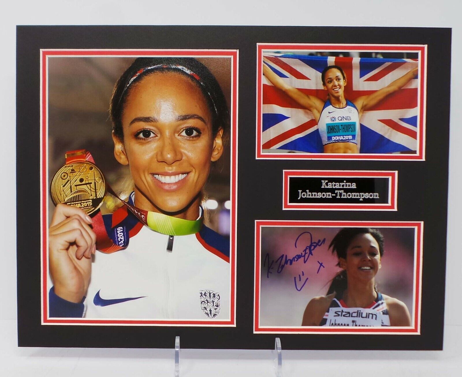 Katarina JOHNSON-THOMPSON Signed Mounted Heptathlete Photo Poster painting Display AFTAL RD COA