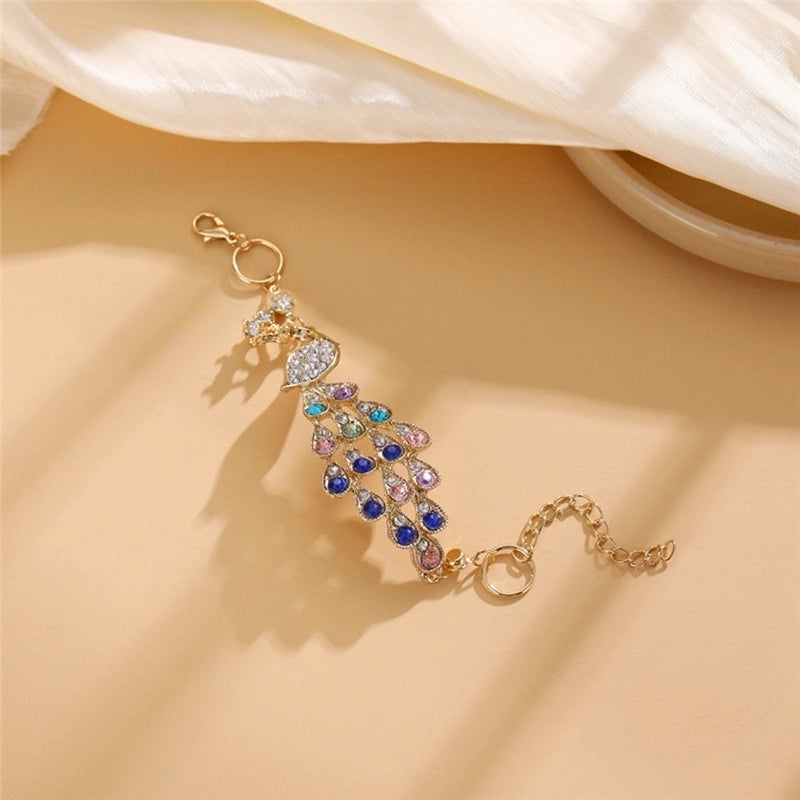 Cute Retro Sweet Peacock Gold Plated Rhinestones Alloy Bangle