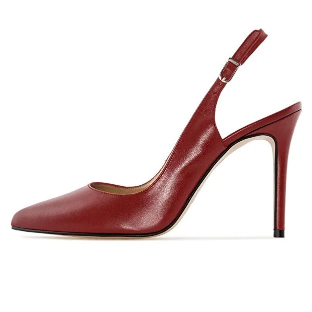Burgundy Slingback Pumps with 4-Inch Heels for Office Ladies Vdcoo