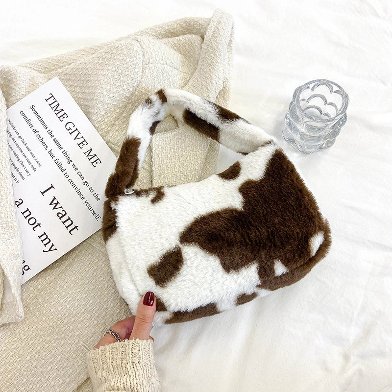 Women’s Small Plush Leopard Vintage Style Classic Style Dumpling Shape Zipper Handbag