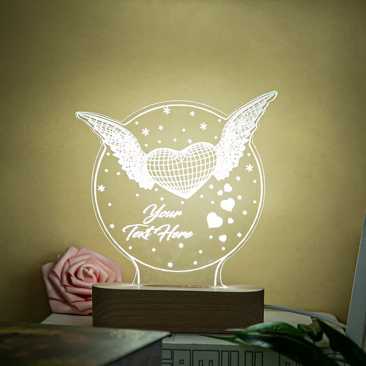Personalized Angel Wings Heart Night Light 3D Lamp Gift for Family