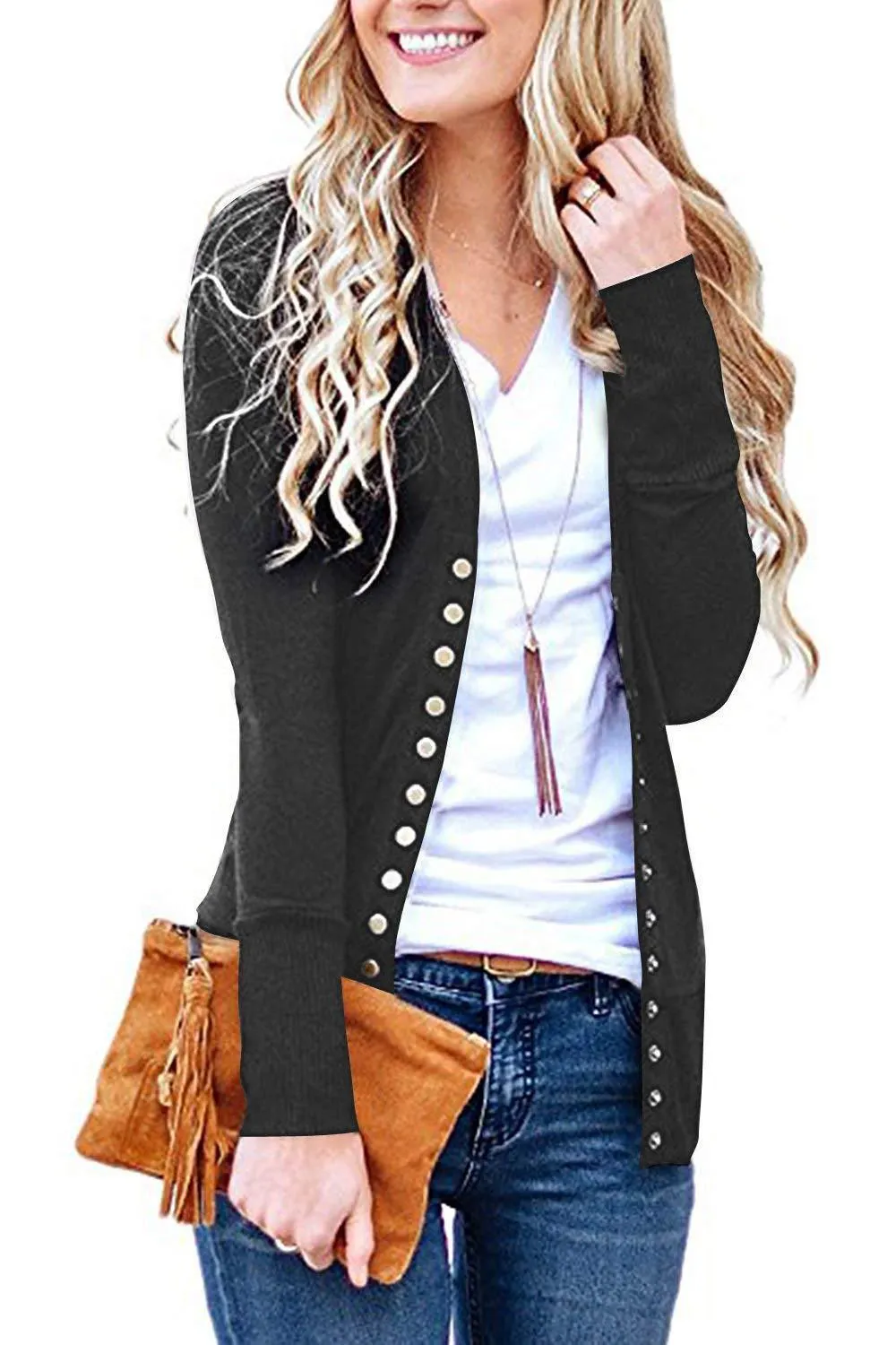 Churchf Churchf Hot Style Spring Wish Short Solid Color V-Neck Long Sleeve Button Cardigan Top
