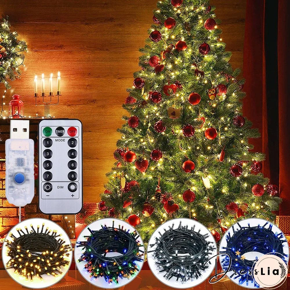 5M 50LEDs 10M 100LEDs LED String Lights Green Wire Remote Control USB Operated Timer Dimmable 8 Modes Fairy Twinkle Christmas Tree Lights Waterproof Starburst Lights for Christmas Birthday Bedroom Corridor Patio Wedding