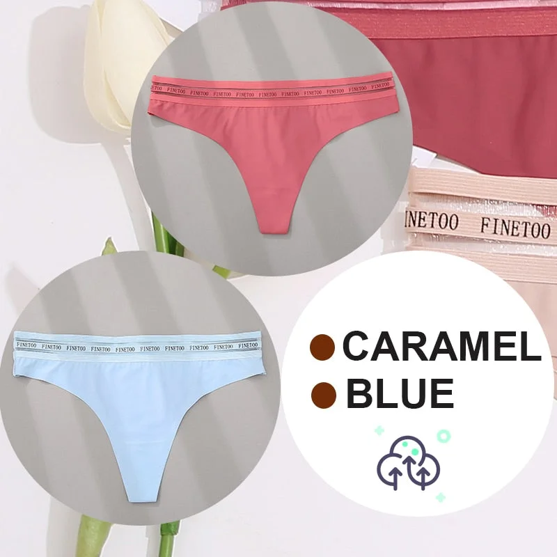 FINETOO 2PCS/Set Women Seamless G-string Panties M-XL Letter Soft Panties 7 Colors Patchwork Woman Underwear Thongs Lingerie