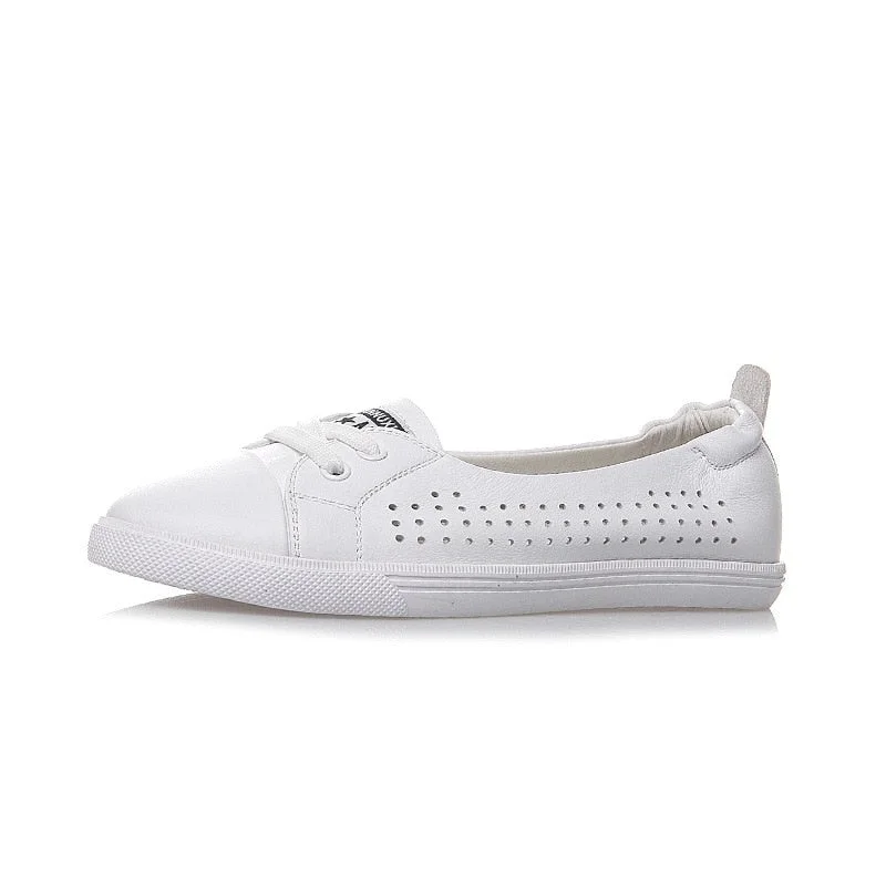 Big Size Women White Genuine Leather Sneakers Vulcanized Shoes Woman Flat Lace Up Casuals Lightweight Comfortable Maternity Shoe