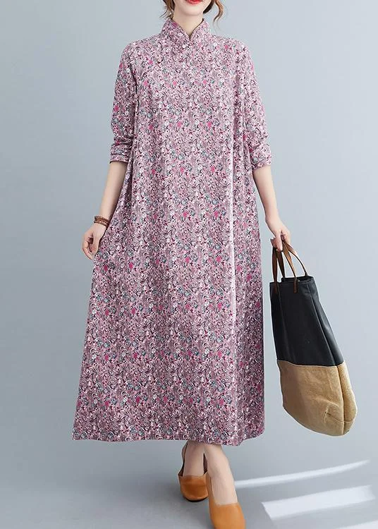 Beautiful Pink Print Cotton Oriental Spring Long Dress