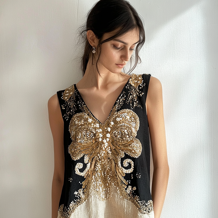 Women's Viking Cthulhu Celtic Gold Foil Design Linen Top