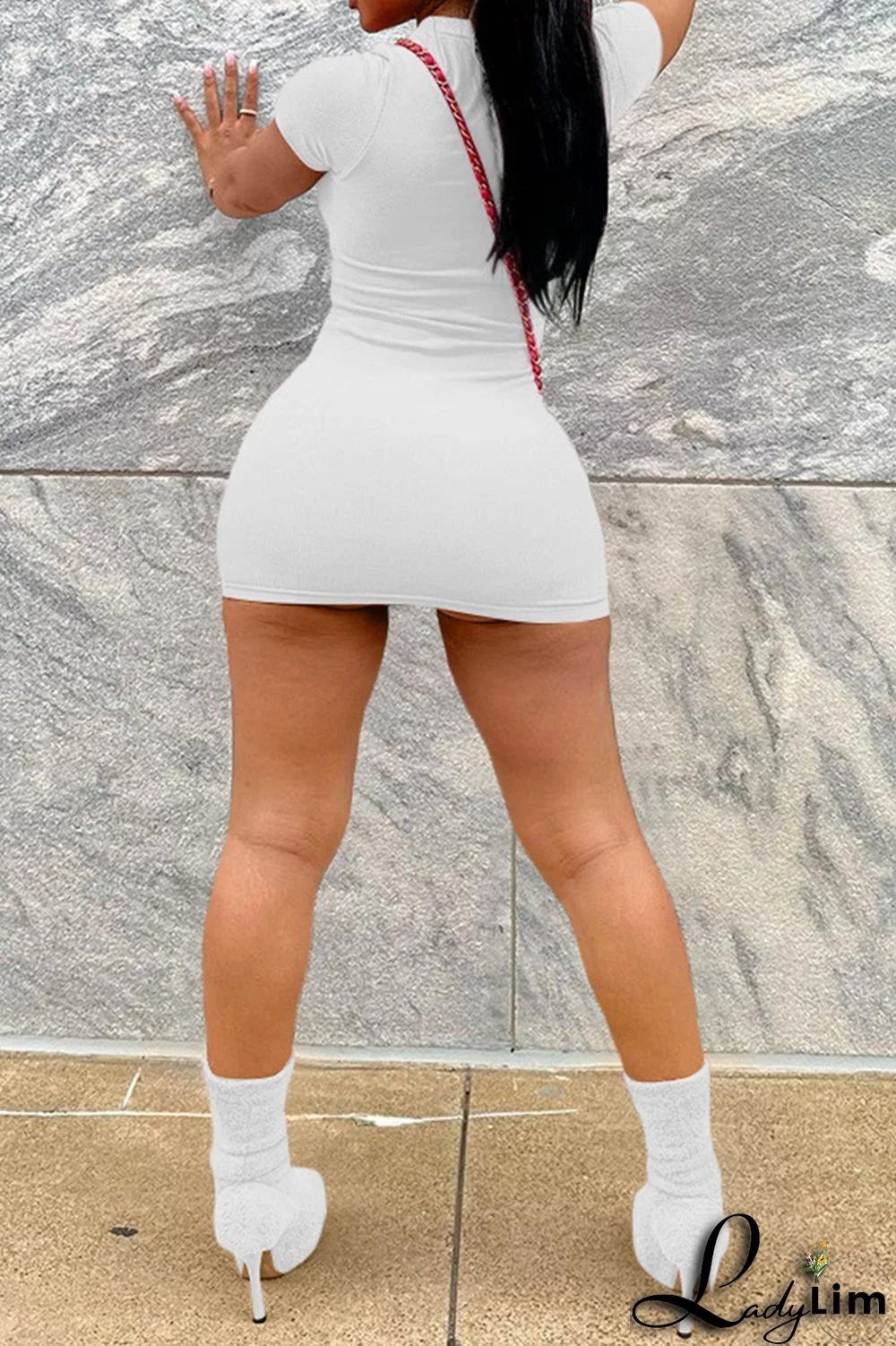 Water Blue Casual Print Basic O Neck Short Sleeve Dress