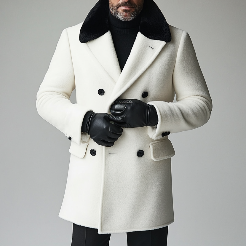Men's Contrast Lapel Double Breasted Long Sleeve Short Plush Coat