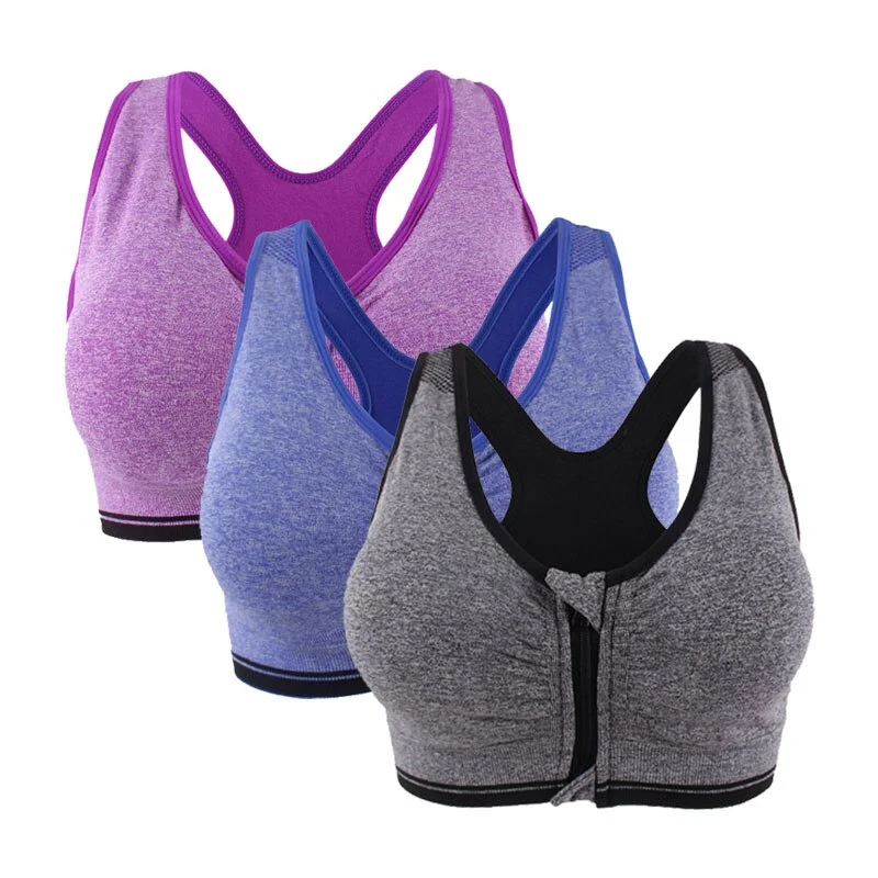 Plus Size M-3XL Zipper Push Up Sports Bra For Women Shockproof Padded Fitness Yoga Bras Athletic Gym Running Sports Tops Vest