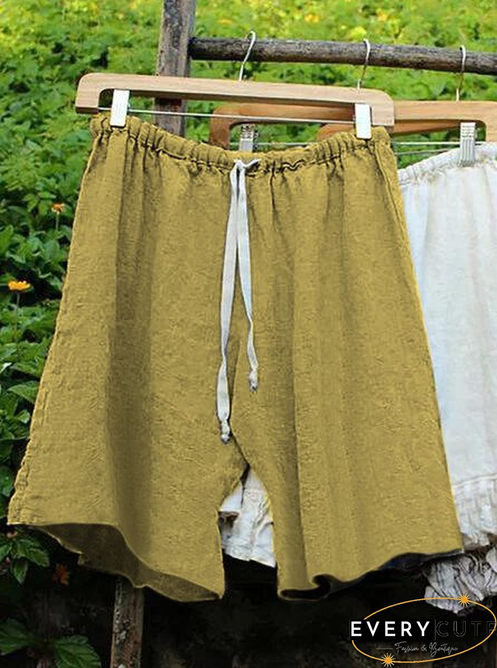 Women Lace Up Elastic Waistband Shorts Linen Bloomers