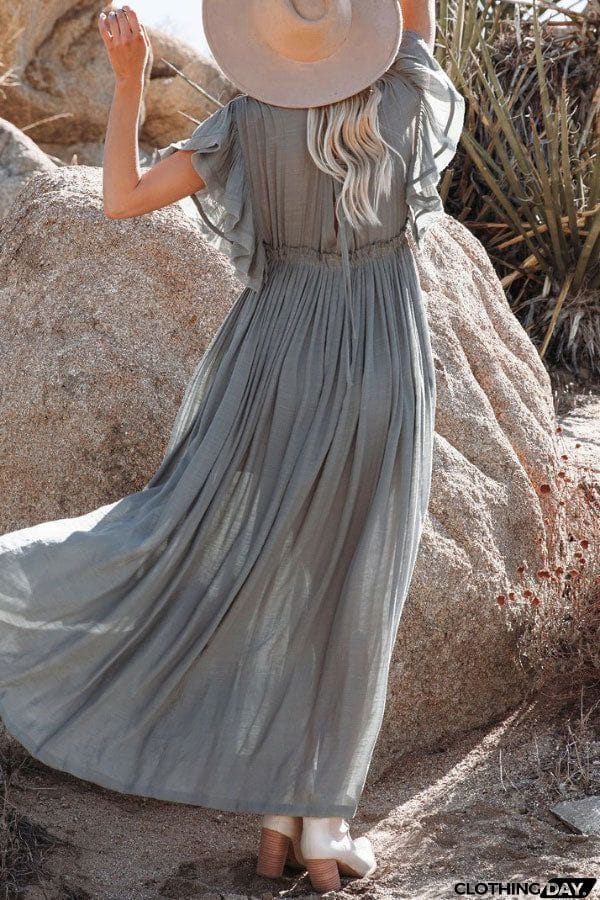 Fairy Air Fluttering V-neck  Ruffle Sleeves Dress