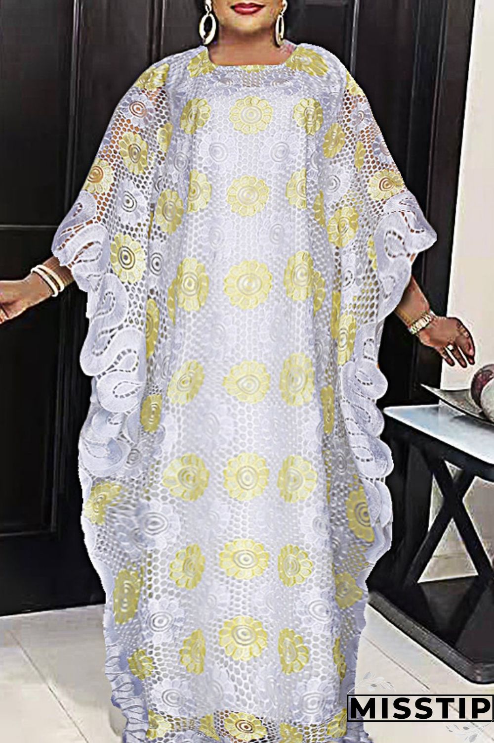 White Casual Embroidery Patchwork O Neck Plus Size Two Pieces