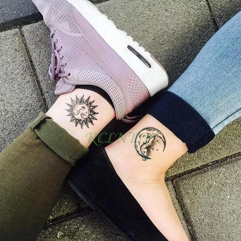Waterproof Temporary Tattoo Sticker Sun Moon Fake Tatto Flash Tatoo Tatouage hand foot arm For Men Women girl