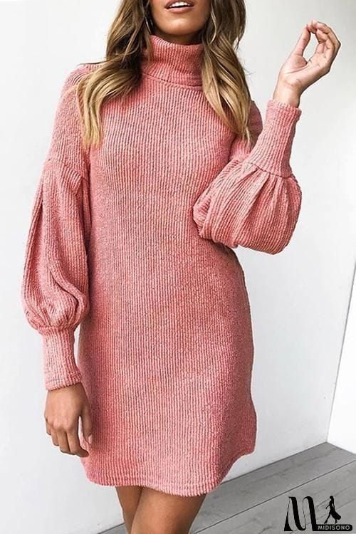 MidiSono - Puff Sleeve High Collar Mini Dress