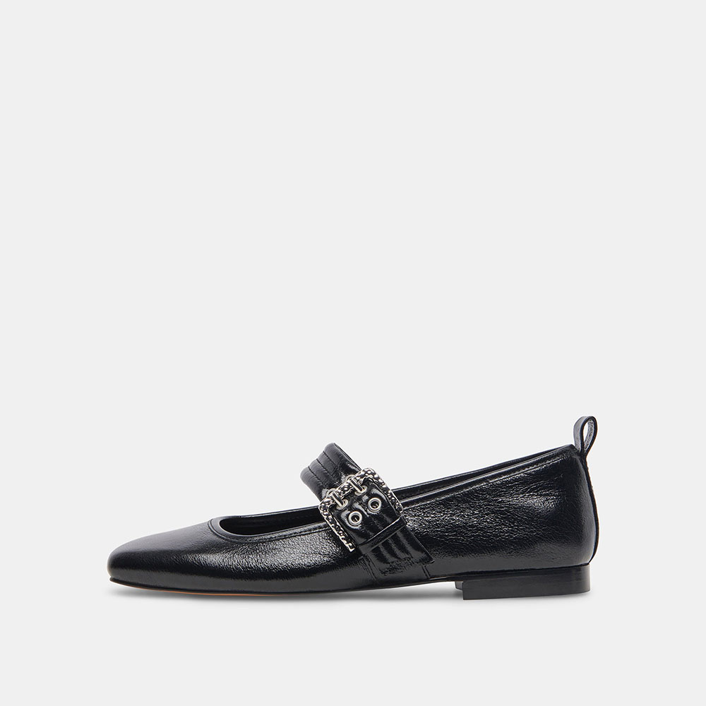 Black Patent Leather Square Toe Mary Jane Ballet Flats with Buckle Nicepairs