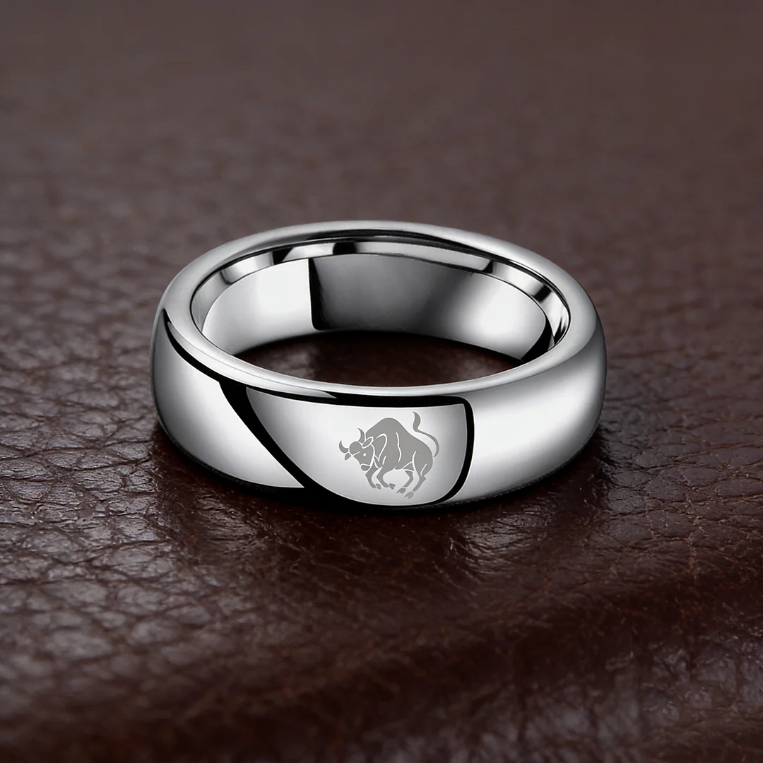 Dome Sliver Tungsten Carbide Rings Taurus Couples Tungsten Wedding Bands for Men or Women 4MM 6MM 8MM Width