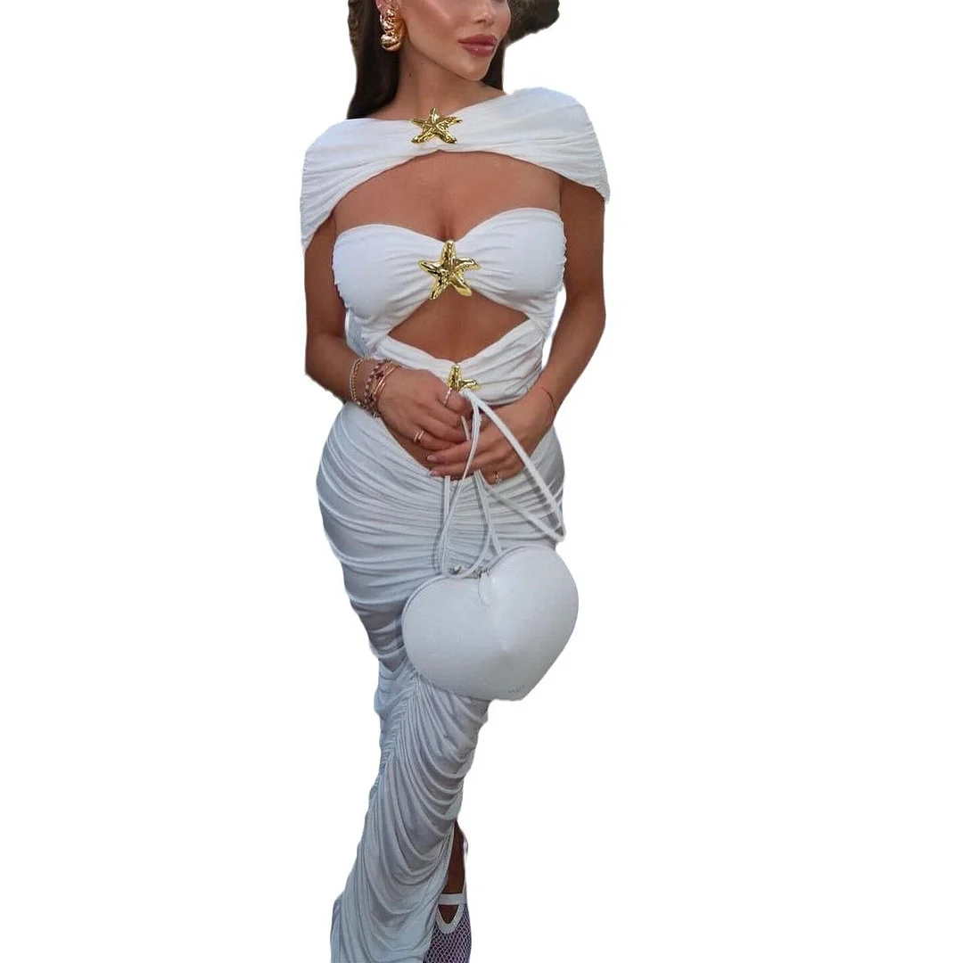 Uveng Pure White One-Piece Swimsuit Half-Dress Shawl Three-Piece Sexy Hollow Swimsuit 2025 New