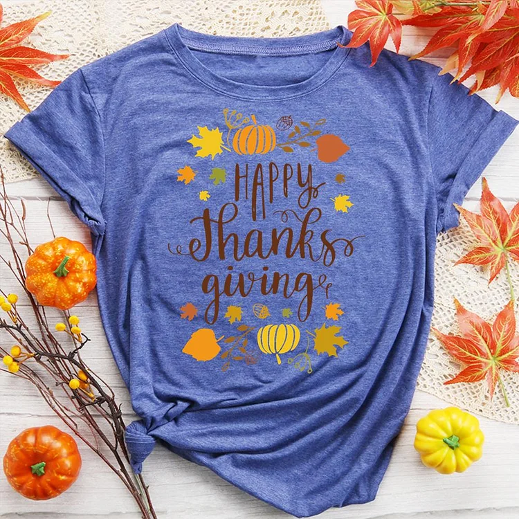 Thanksgiving Day Round Neck T-shirt-0018562
