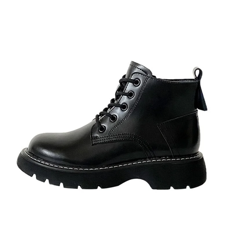 CXJYWMJL Genuine Leather Women Martin Boots Autumn British Style Side Zipper Motorcycle Ankle Boots Ladies Winter Booties Shoes