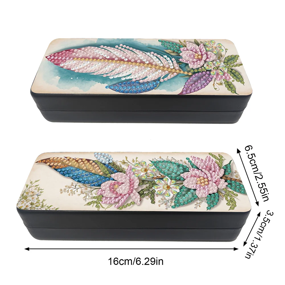 2Pcs 5D DIY Feather Diamond Painting Glasses Case Kit Diamond Art Glasses Case