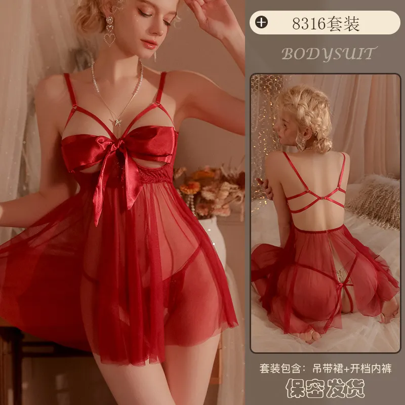 Churchf Churchf Sex Underwear Large Size Sling Lace Temptation Pajamas Hollow Out Tie Sexy Hot Uniform Suit 8316