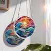 (18.5cm)DIY Acrylic Jigsaw Puzzle Window Hanging with Hanging Chain DIY Stained Glass Decoration Round Window Puzzle Decor for DIY Craft Project (Stained Glass Sea Wave)