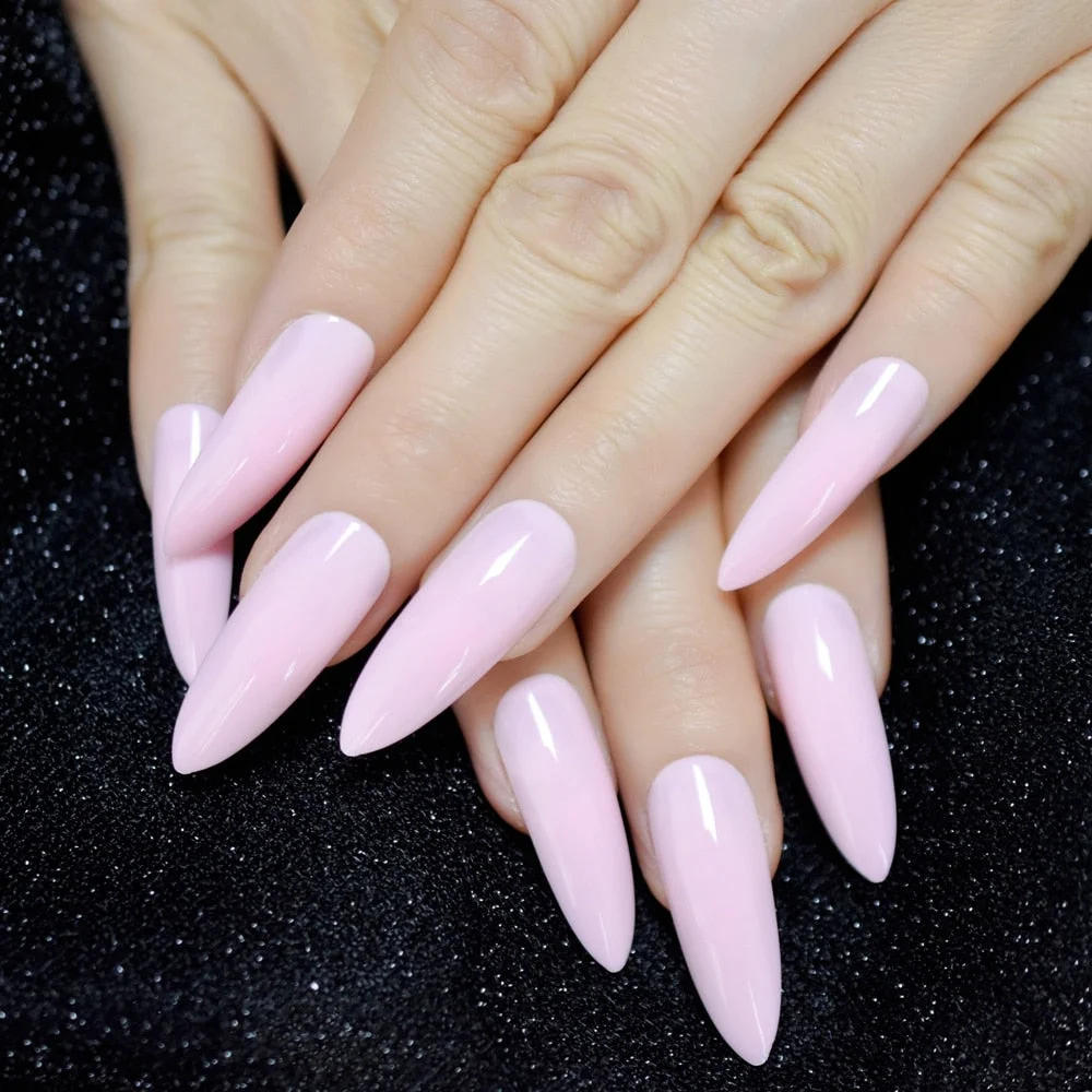 Sharp Pointed Fake Nails Black Gelnails Medium-Long Size Real Stiletto Point Acrylic Nail Tips 24-Nail Inspo