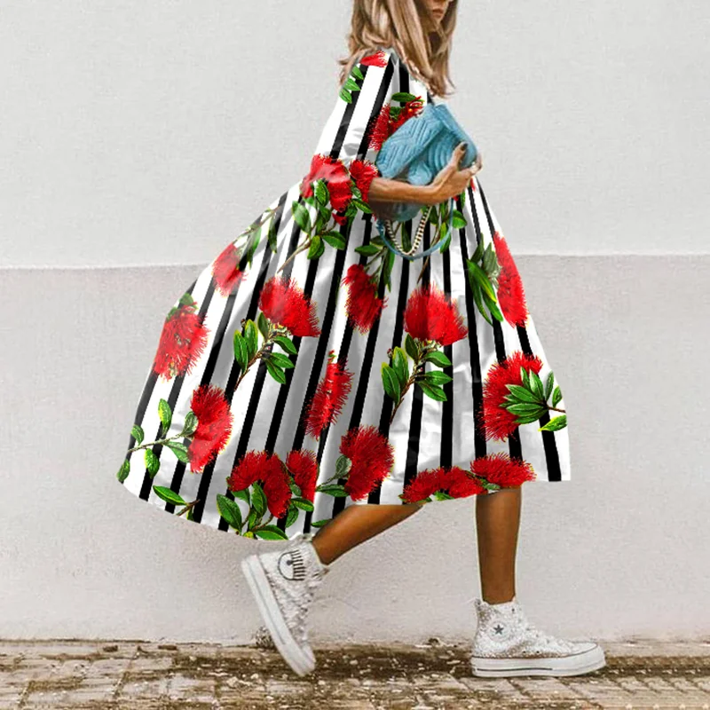⚡NEW SEASON⚡Vertical Stripe Floral-Print Midi Dress