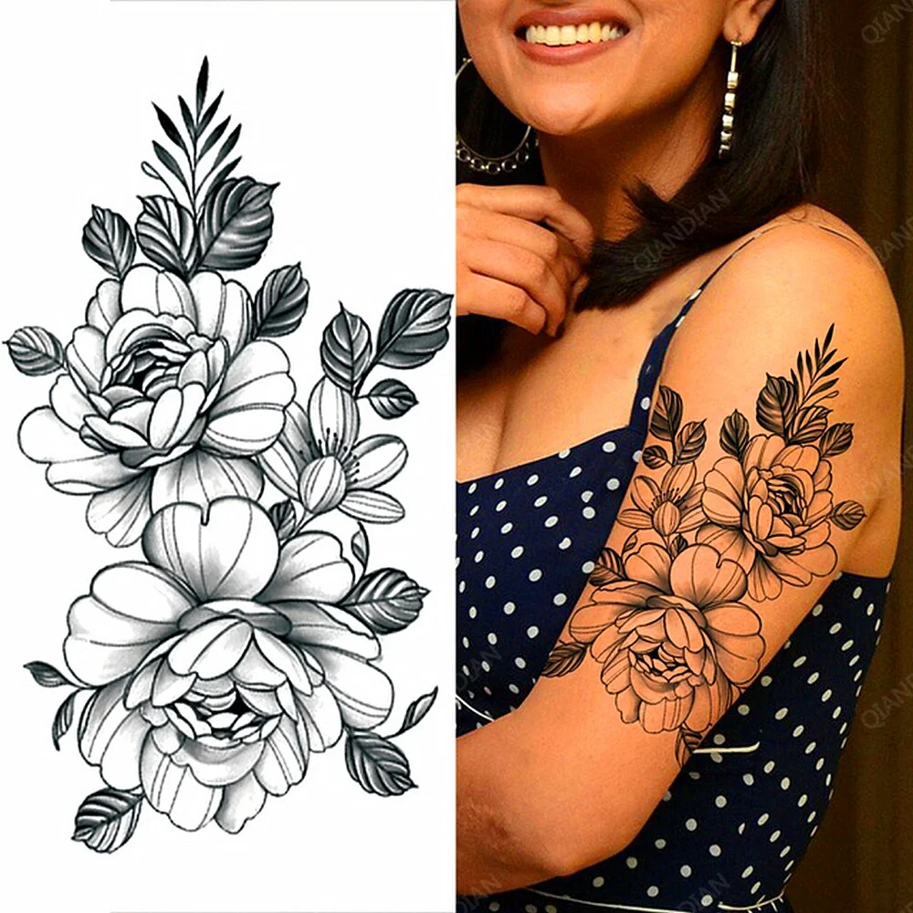 Arm Temporary Tattoo Tiger Flower Lion Rose Wing Wolf Mountain Dolphin Body Chest Leg Waterproof Sticker Tatoo Fashion Man Totem