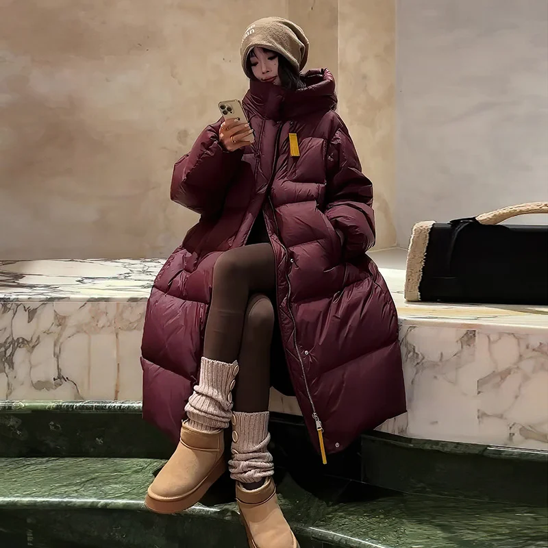 Woherb Korean Version Of Big Quilt Down Jacket Female Long Style 2024 Winter New Thickened Ribbon Hood Extremely Cold Warm Coat Plus Size-Outfit Ideas