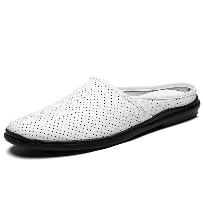 Luxury Design Half Shoes for Men Leisure Breathable Genuine Leather Mens Shoes Summer Slippers Men Loafers Slip-on Flip Flops