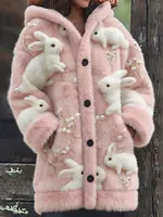 Women's Cute Bunny Pattern Warm Hooded Cardigan