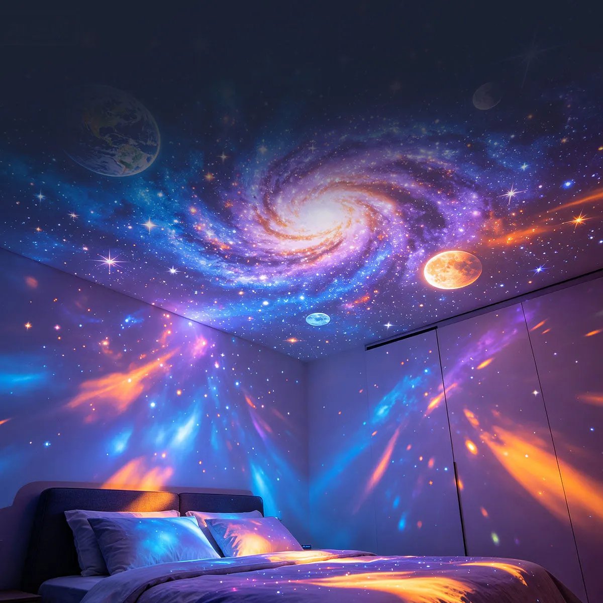 Star projector transforming a room into galaxy atmosphere