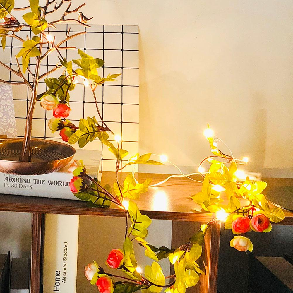 

30 LED Copper Wire Flowers Green Leaves-Curtain String Night Light, 501 Original