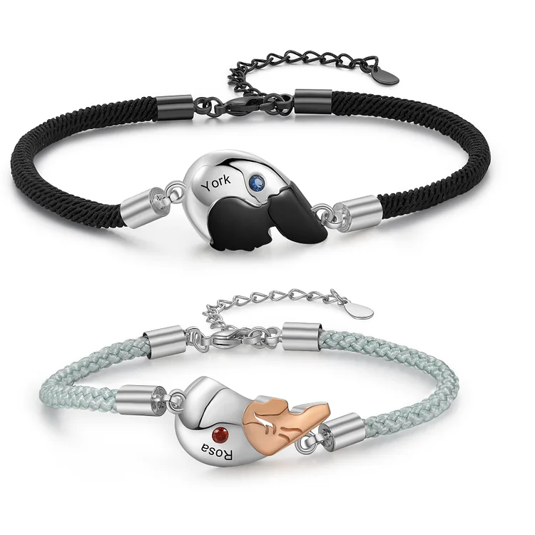 2PCS Bracelets Cœur 2 Prénoms Personnalisés bracelet en commun pour Un couple Bracelet Jessemade FR