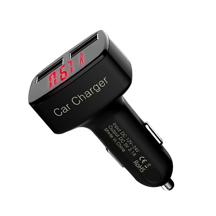 4 In 1 3.1A Dual USB Car Charger Adapter Voltmeter Red Celsius