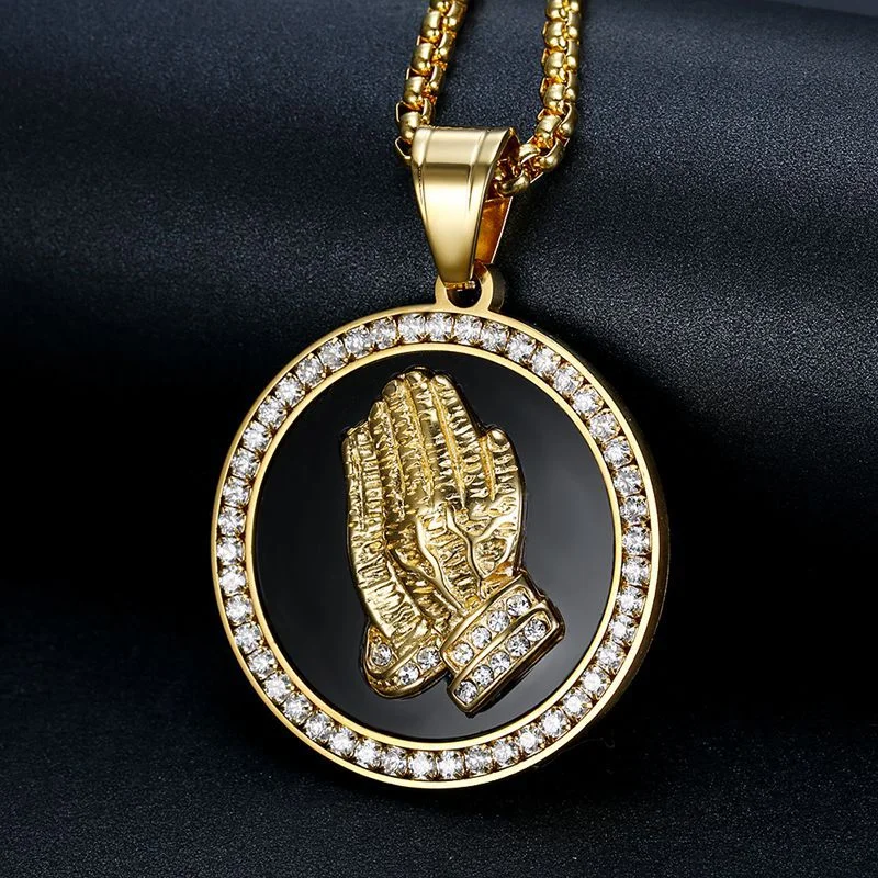Iced Out Praying Hands Pendant Necklace-VESSFUL