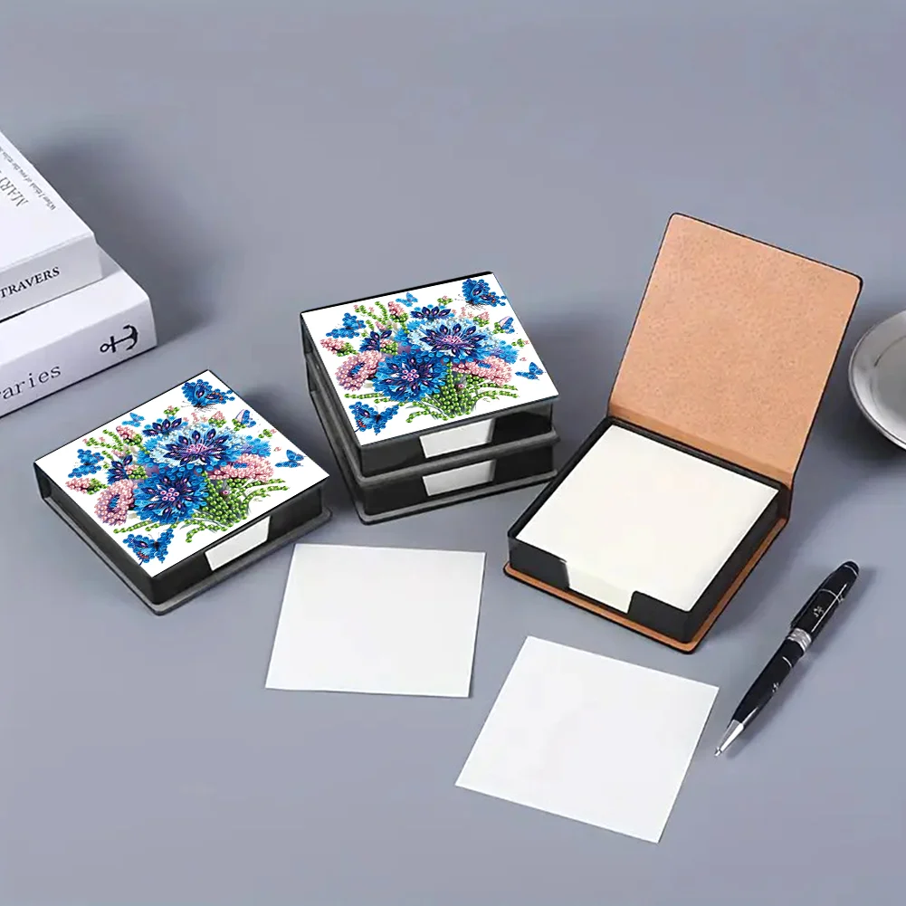Blue Flowers PU Diamond Painting Notecard Box 5D DIY Diamond Art Note Box