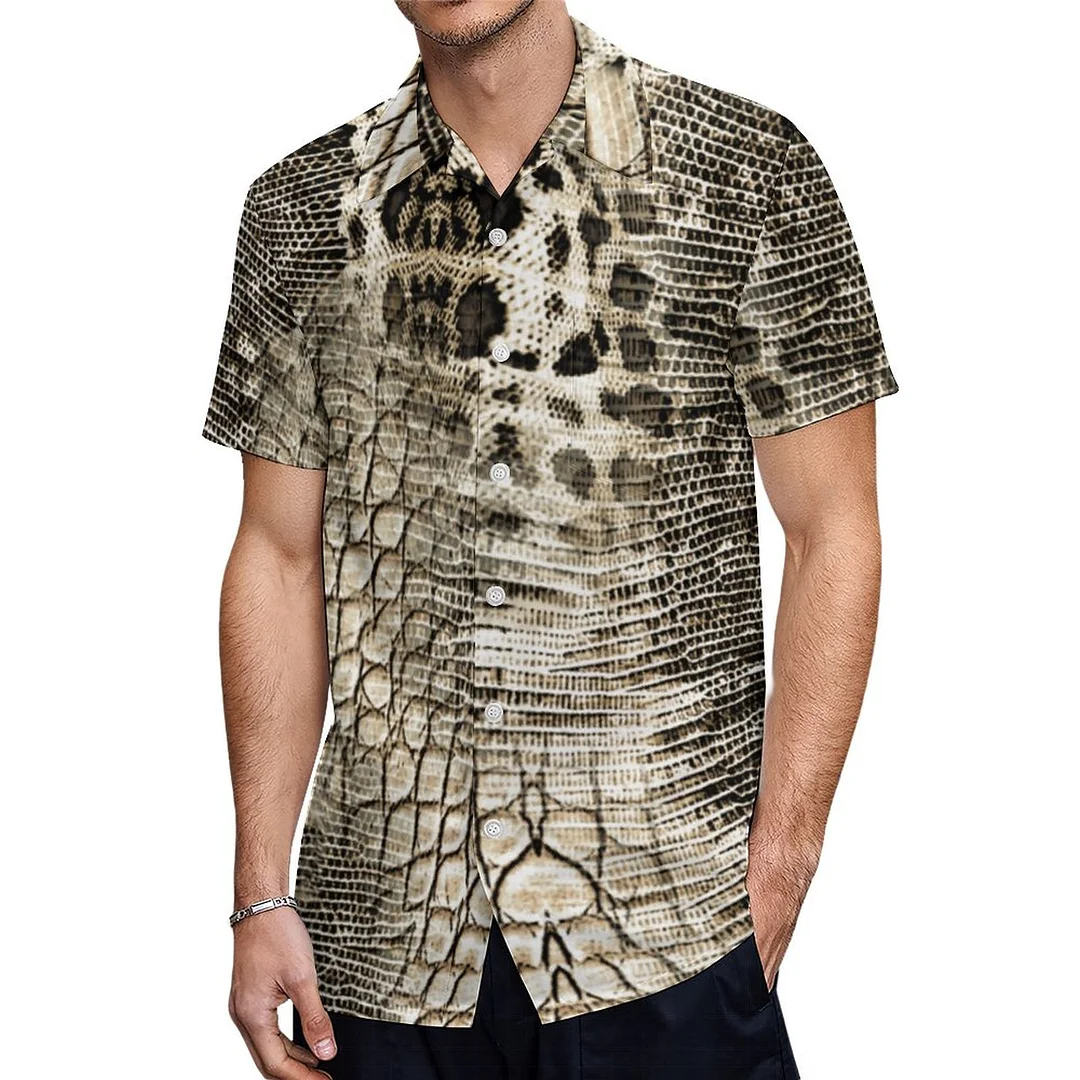 Short Sleeve Cool Neutral Brown Snakeskin Hawaiian Shirt Mens Button Down Plus Size Tropical Hawaii Beach Shirts